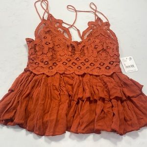 Free people rust orange tank top lace small S